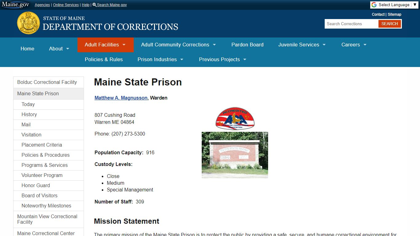 Maine State Prison | Department of Corrections